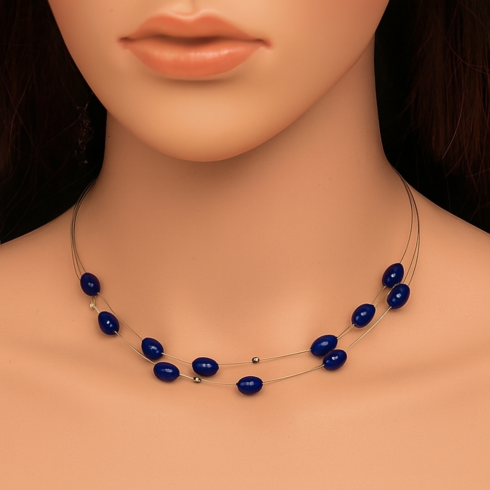Chico's Silver Layered Blue Beaded Illusion Necklace Women's Fashion Jewelry